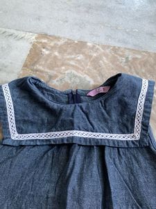Charming Denim Dress with Lace Trim