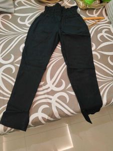 Chic Black Paperbag Waist Pants