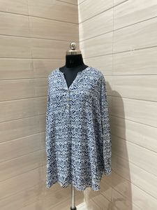 3xl Oversized Stylish Blue &amp; White Printed Kurta