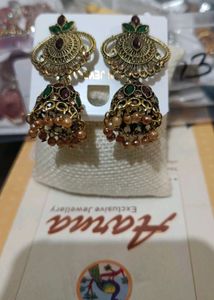 Golden Oxidised Jhumka With Stone &amp; Preal Work ❤️