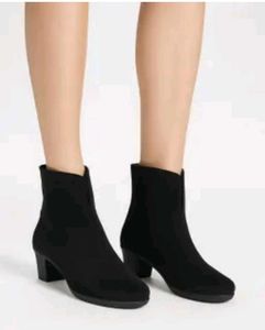 Black Suede Block Heel Ankle Boots