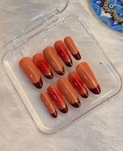 Burgundy French Tip Press-On Nails