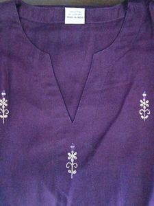 Purple Embroidered Cotton Kurta