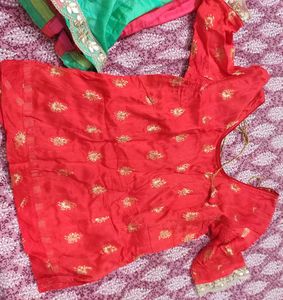 Red Silk Blouse with Gold Embroidery