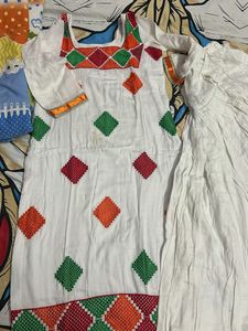 white multi colour tread work suit