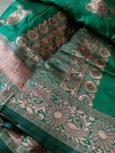 Beautiful Green Silk Saree with Peacock Motif
