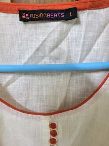 Off White And Orange  Cotton Top