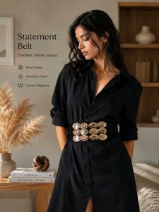 Black Elastic Belt with Gold Accents