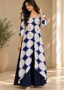 Blue & White Tie-Dye Kurta Set