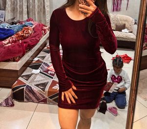 Burgundy Velvet Bodycon Mini Dress