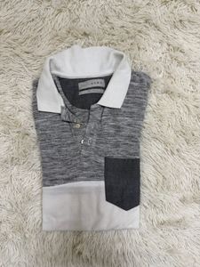 Men's Grey & White Polo T-Shirt