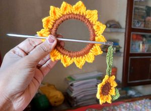 Handmade Crochet Sunflower Hair Stick