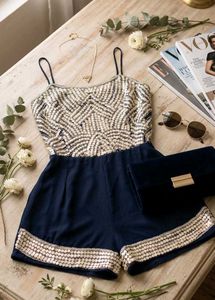 Sparkly Crop Top &amp; Navy Shorts Set🐚