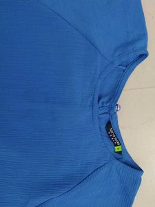 Blue Balloon Sleeve Crop Top