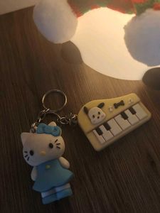 Cute Hello Kitty and Dog Piano Keychain Set of Two