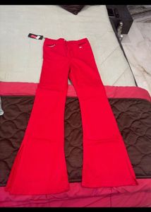 Red Flared Pants with Side Slits