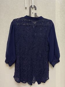 Elegant Navy Blue Lace Top