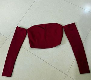 Chic burgundy Off-Shoulder Crop Top
