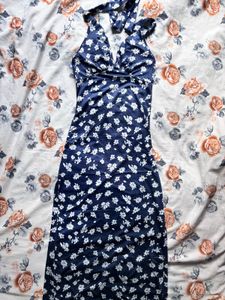Backless Floral Halter Neck Midi Dress