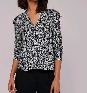 Black And White V-Neck High Low Blouse