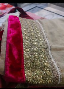 Beige hot red Saree with padded blouse