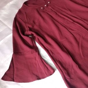 Korean Elegant Maroon Bell Sleeve Top