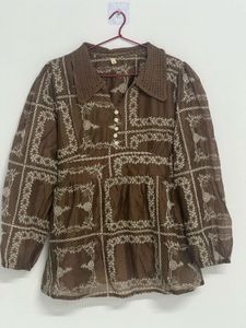 Boho Print Button-Up Tunic Top