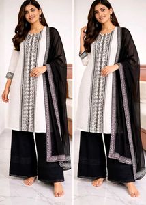 Elegant White & Black Kurta Set with Dupatta