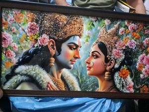 Exquisite Radha Krishna Framed Artwork