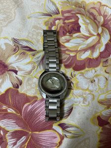 Silver Watch with Stone-Studded Bezel