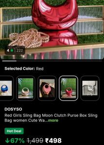 Red Metallic Circle Handle Bag