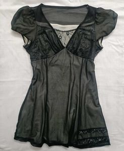 Sheer Black Lace Trim Dress