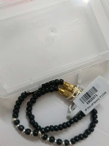 Black Beaded Anklets with Silver Accents