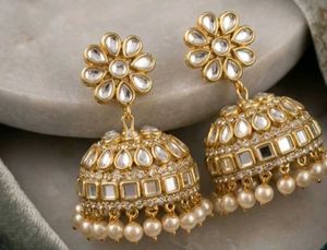 Elegant Kundan &amp; Pearl Drop Earrings one pair