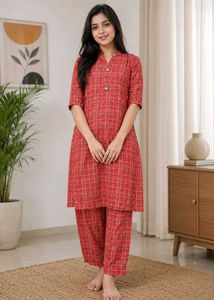 Red Plaid Kurta Set