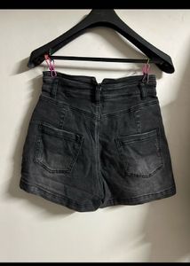 Washed Black Denim Shorts