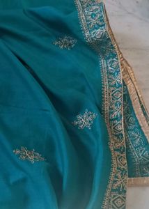 Teal Kurta Set with Gold Embroidery