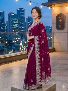 Heavy work designer Purple Festive Saree