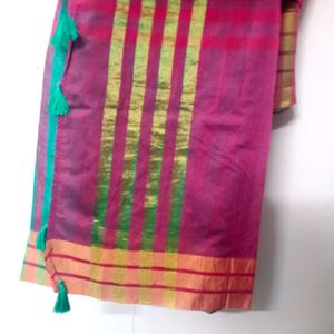 Elegant Maroon &amp; Green Silk Saree