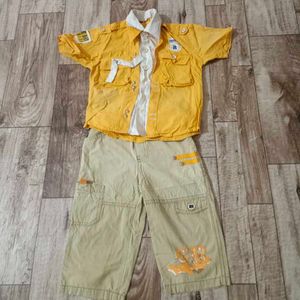 Boys Yellow Shirt and Khaki Shorts Set