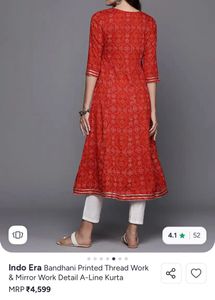 Red Bandhani Printed Kurta with Mirror Work