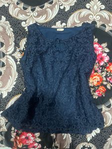 Navy Blue Lace Sleeveless Top