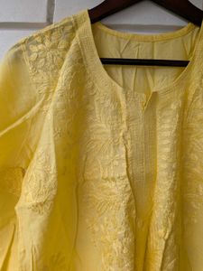 Yellow chikenkari Embroidered Kurta Set
