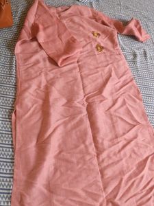 Peach Ethnic Kurta Set in linen
