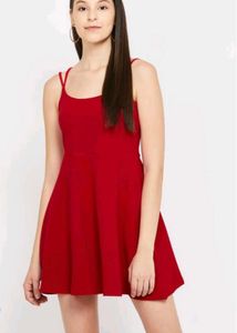 Ginger Red Fit &amp; Flare Cross back strap Mini Dress