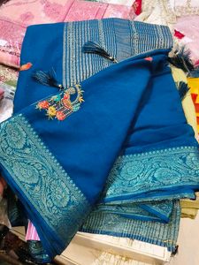 Beautiful Teal Blue Embroidered Saree