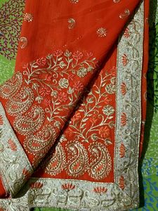 Gorgeous Orange Embroidered Saree With Blouse
