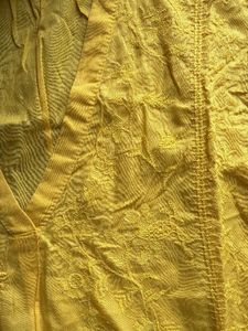 Yellow Embroidered V-Neck Top