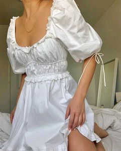 Cute White Puff Sleeve Dress