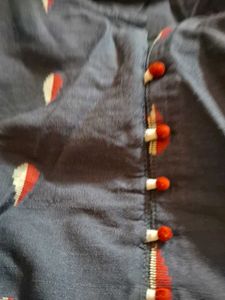 Kurta with self weaving of red cream